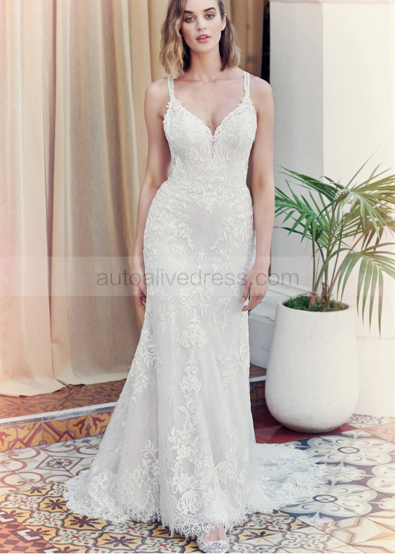 Ivory Lace Tulle Open Back Dreamy Wedding Dress